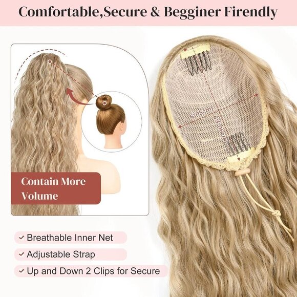 Ponytail Extension, 34" Long Wavy Drawstring Ponytail Extensions, DP001 Softer L - Picture 3 of 7
